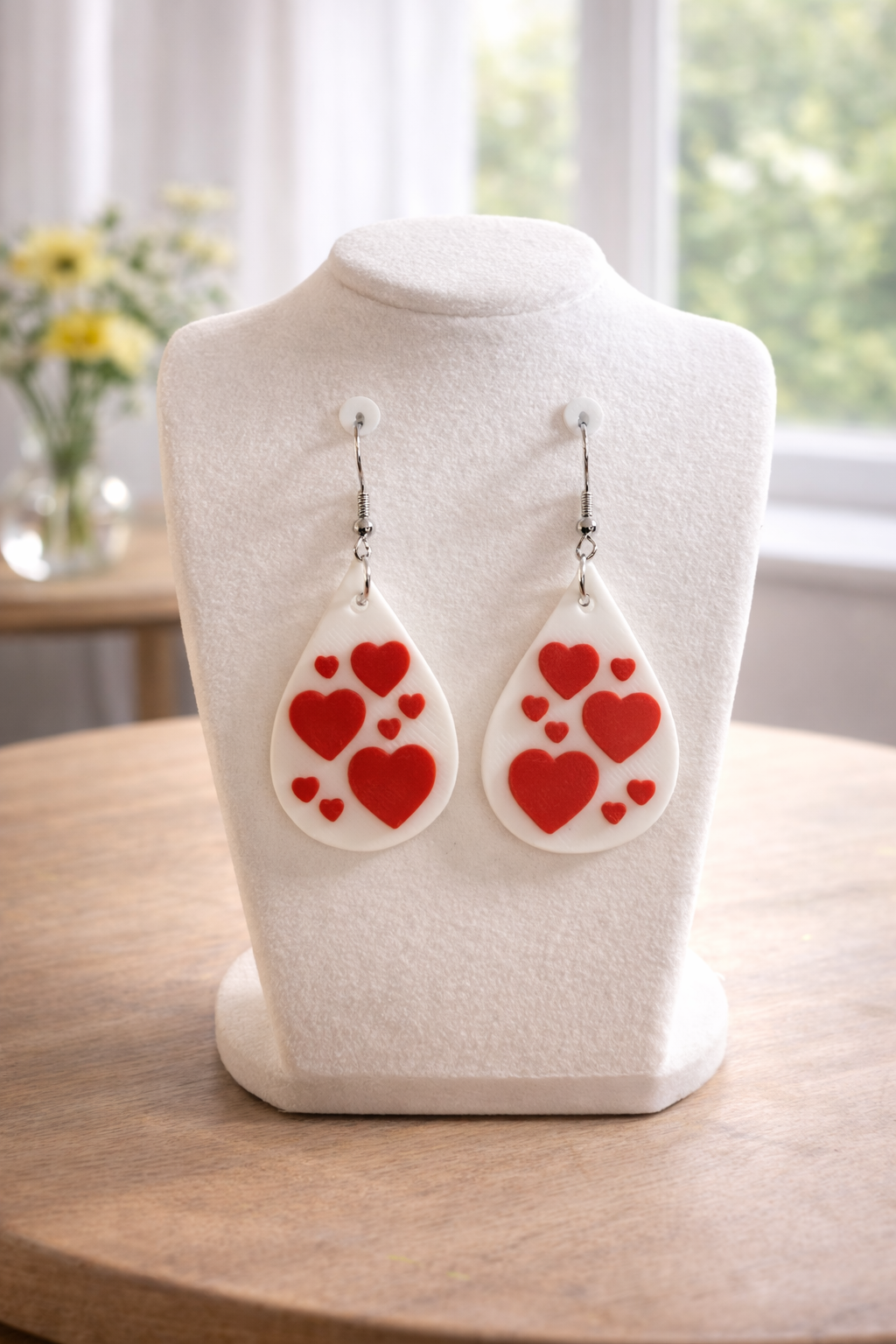 Red Heart Teardrop Dangle Earrings