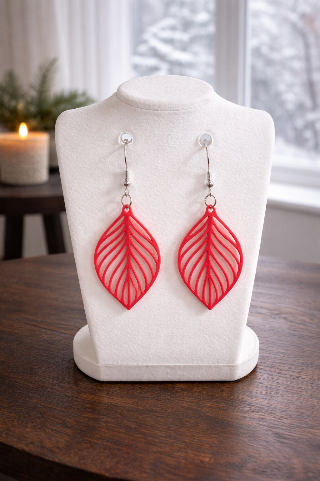 Pink Leaf Cutout Dangle Earrings