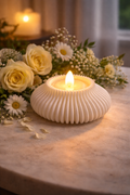 Modern Ribbed Ceramic Candle Holder with LED Flame